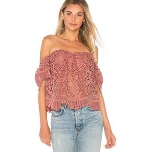 Lovers + Friends Life’s a Beach Strapless‎ Lace Embroidery Top Mauve Size XS